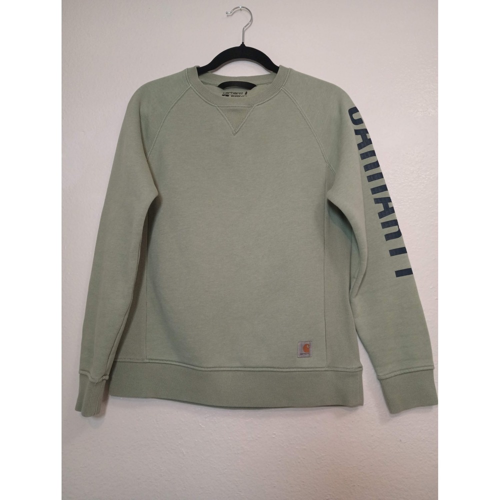 Carhartt Womens Relaxed Fit Sage Green Graphic Sleeve Sweatshirt Small S 4-6